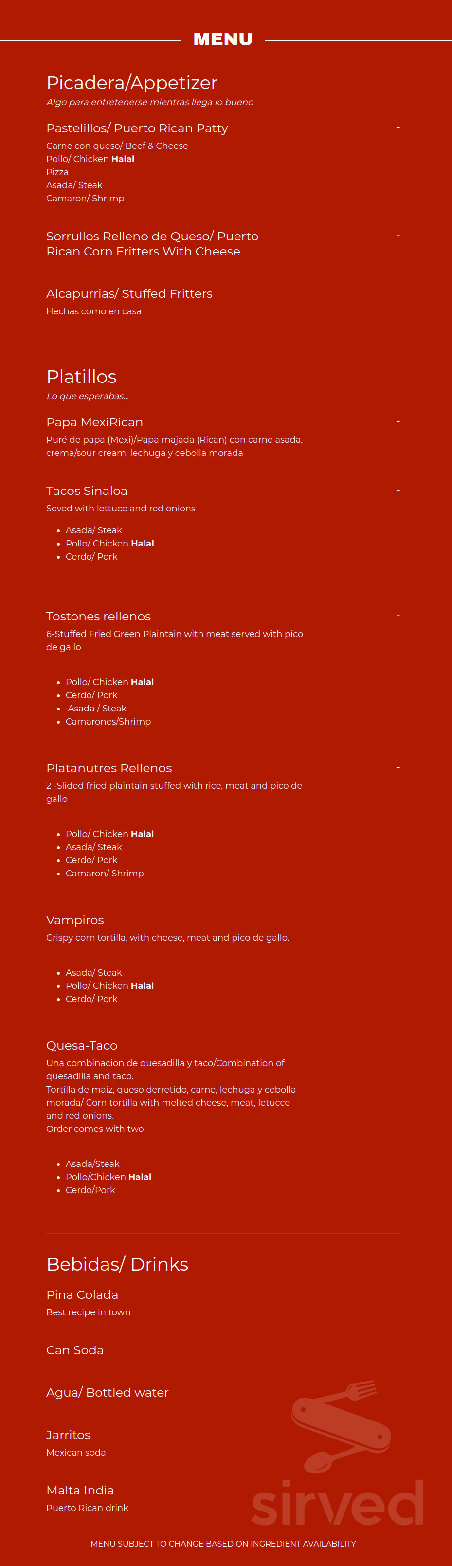 MexiRican Food Truck menu in Waterbury, Connecticut