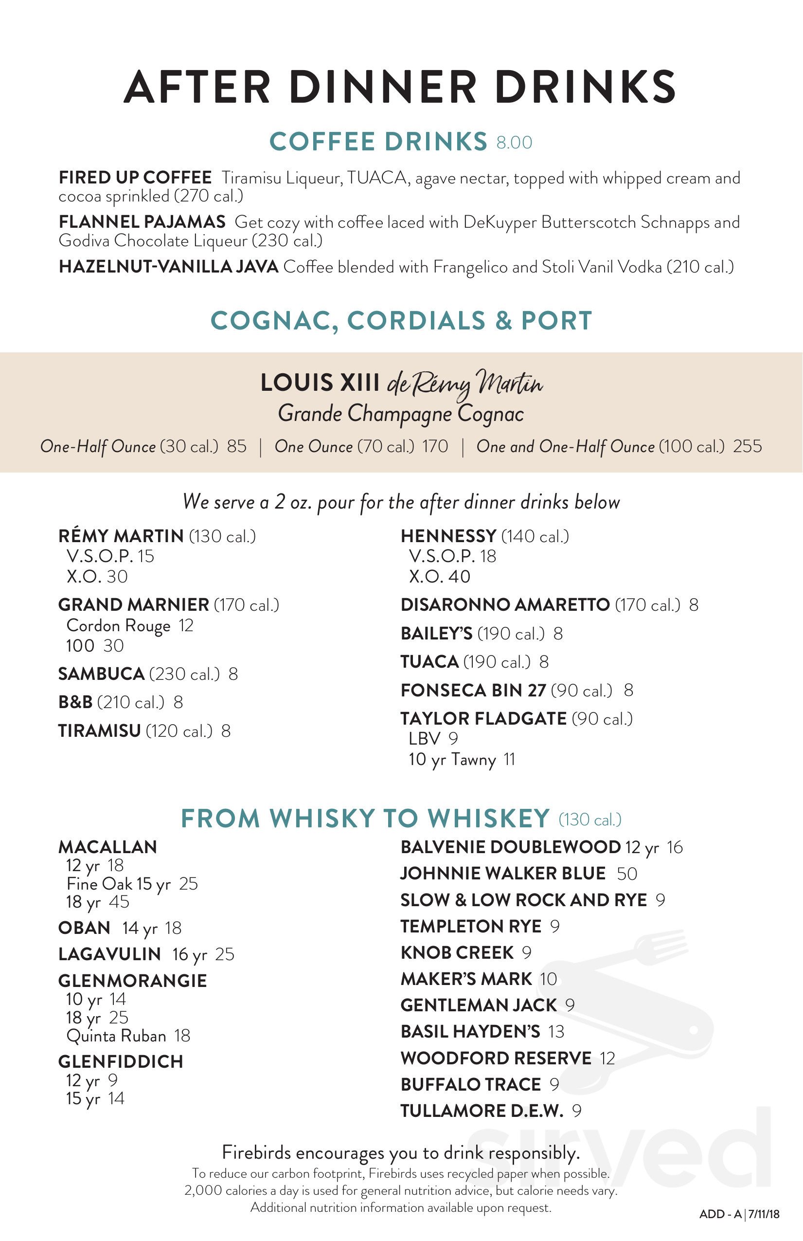 Firebirds Wood Fired Grill menus in Omaha, Nebraska, United States