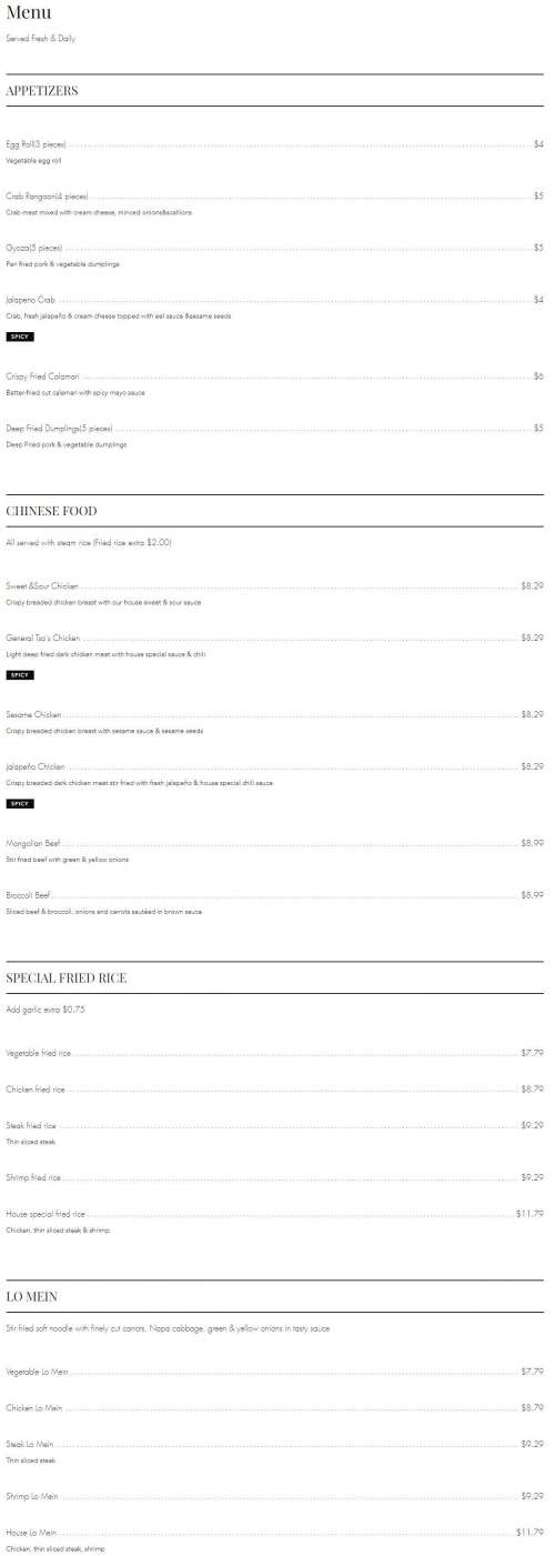 EZ'S ASIAN KITCHEN menu in Dodge City, Kansas, USA