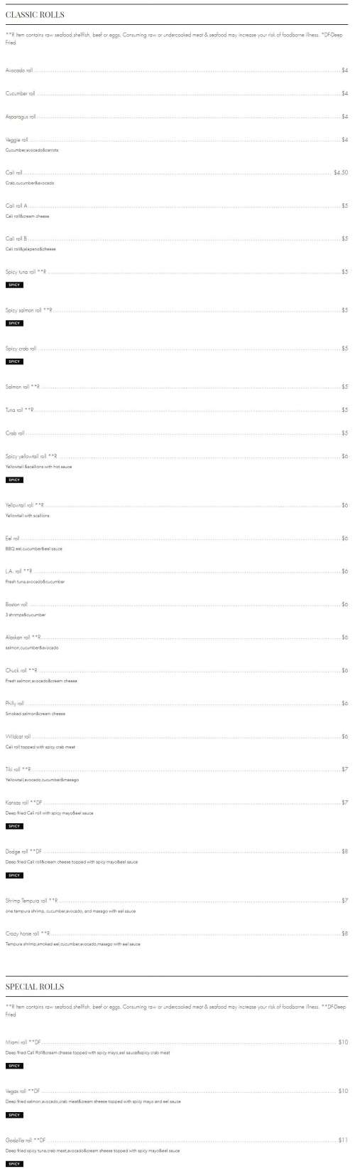 EZ'S ASIAN KITCHEN menu in Dodge City, Kansas, USA