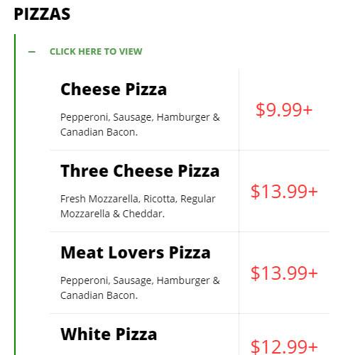 Joe's Pizza Pasta & Subs menu in Frisco, Texas, USA