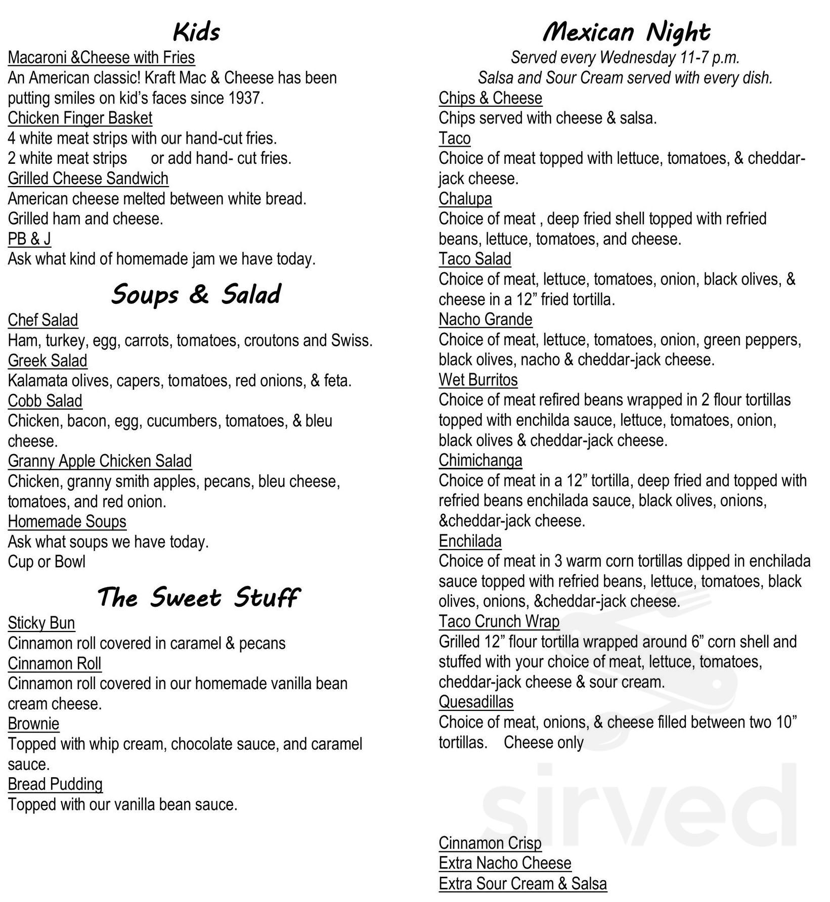 Cedar Street Cafe & Espresso Bar menu in Manistique, Michigan