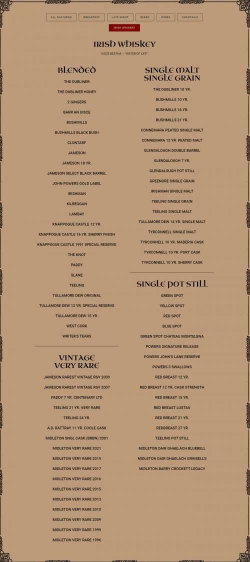 Phoenix Park Hotel menu in 520 North Capitol St NW, Washington, DC 20001