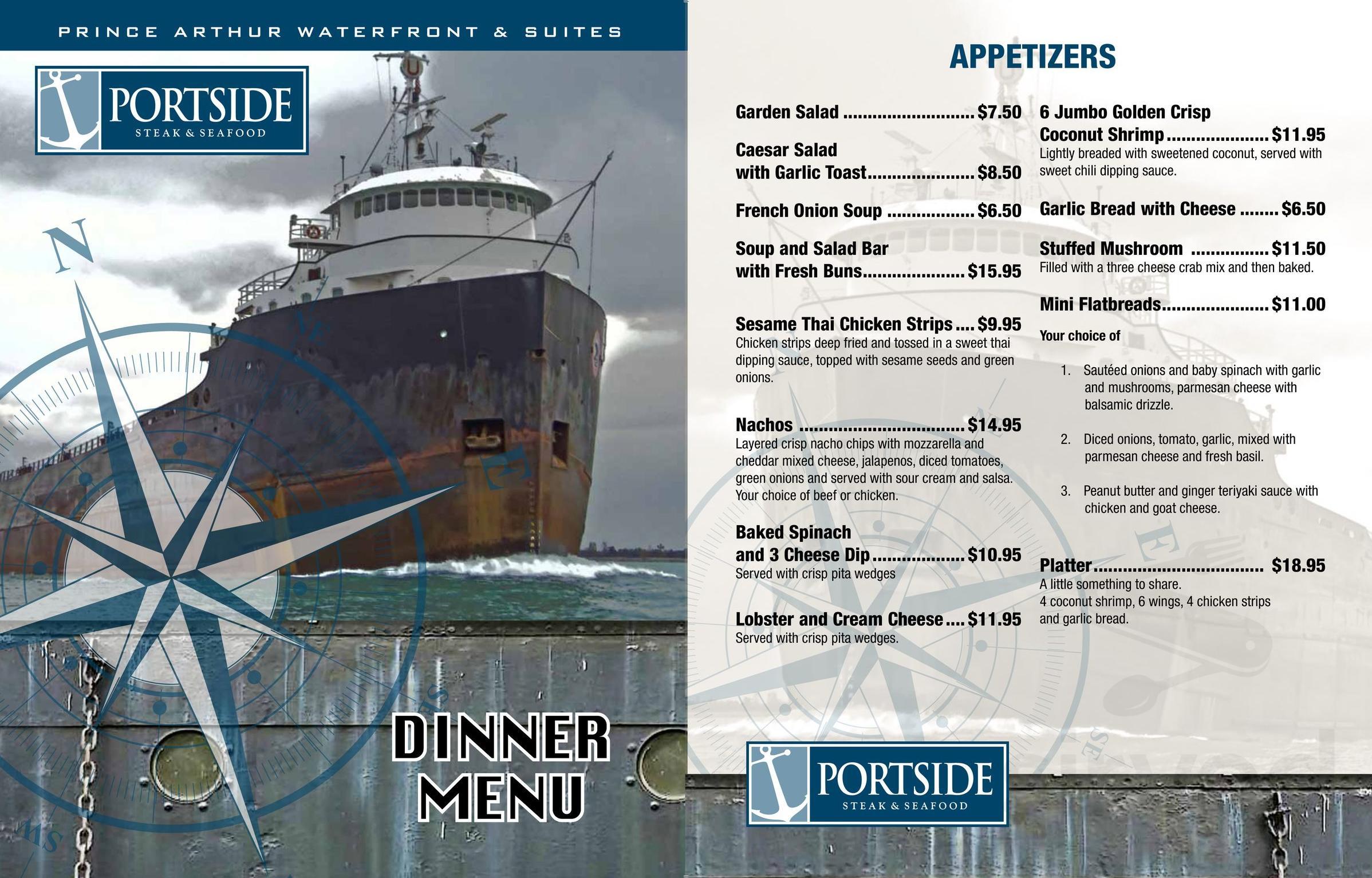 Portside Restaurant & Bar menus in Thunder Bay, Ontario, Canada