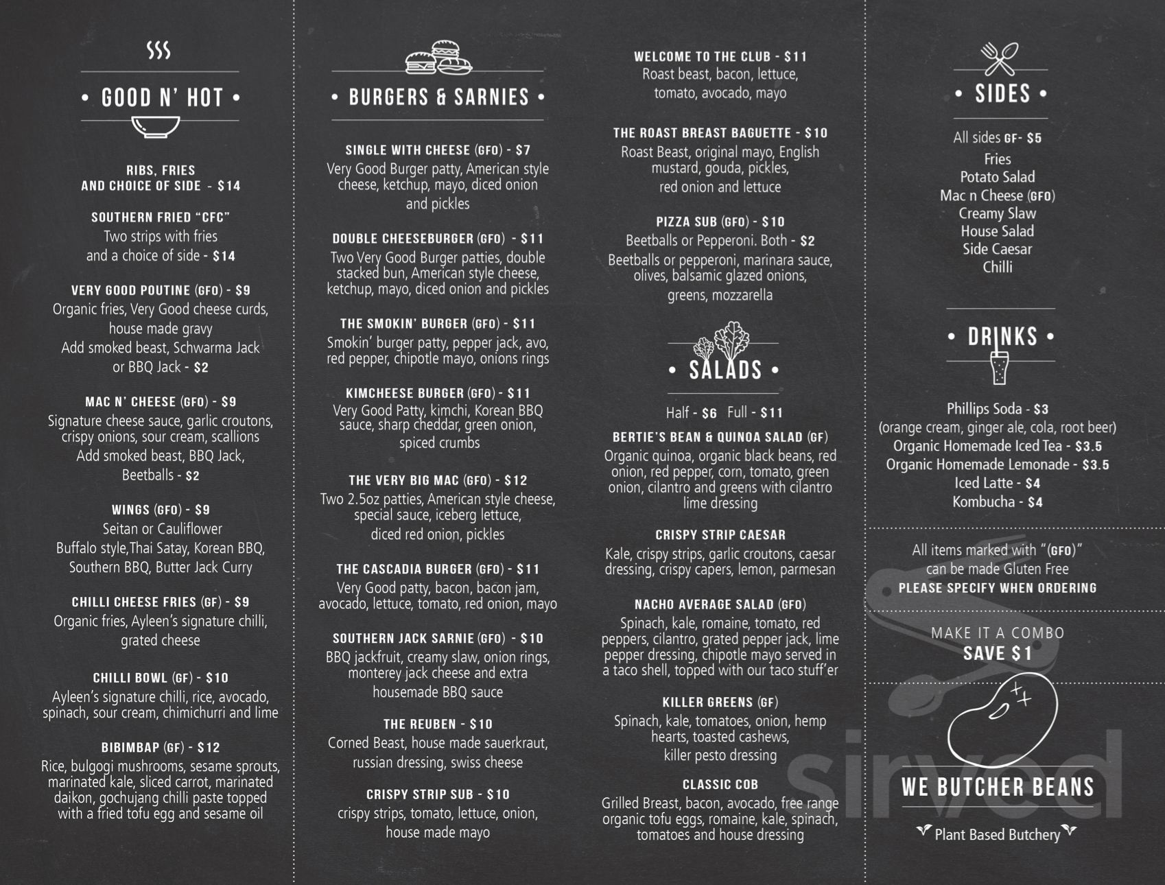 The Very Good Butchers menu in Victoria, British Columbia