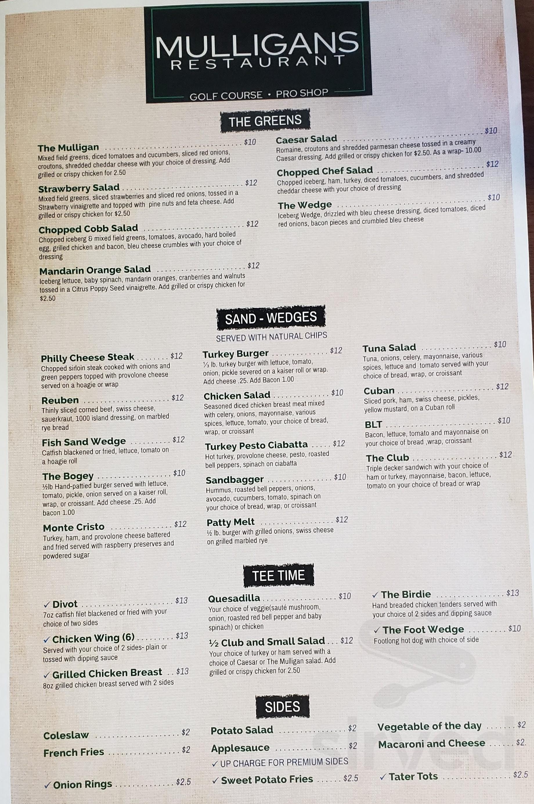 Menu for Mulligan's Sports Bar & Grill in Bartow, FL Sirved