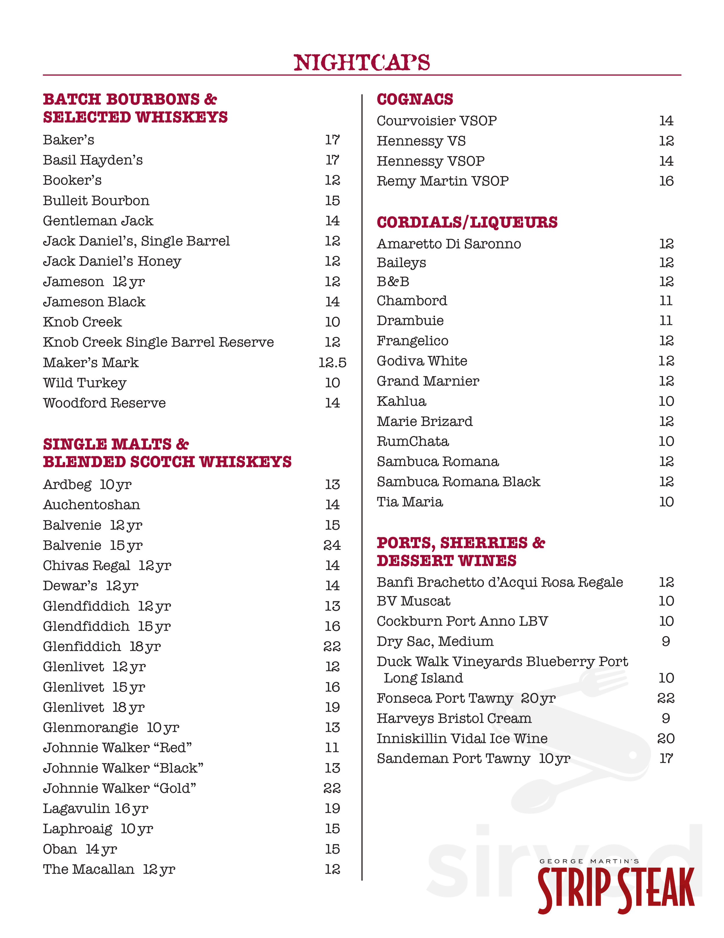 George Martin's Strip Steak menu in Great River, New York, USA