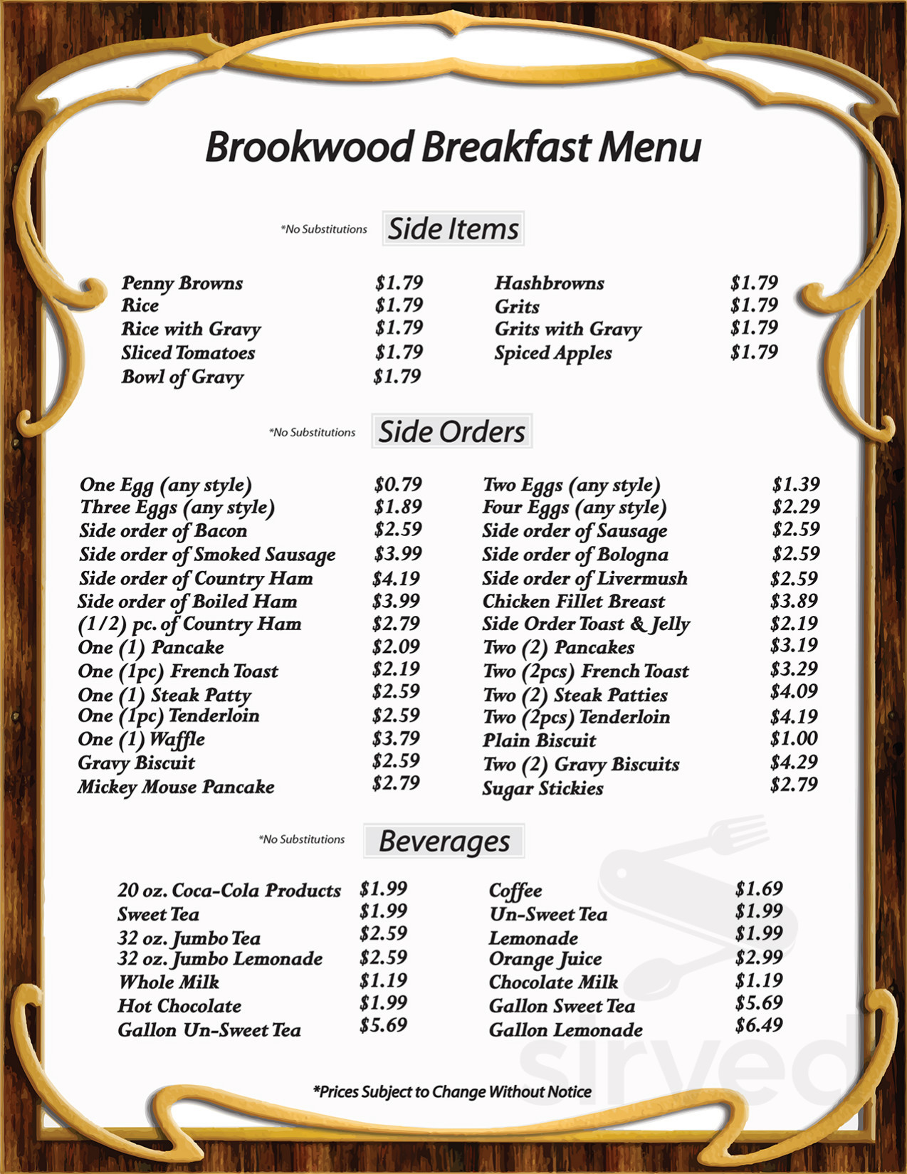 Brookwood Cafe & Catering menu in Maiden, North Carolina, USA
