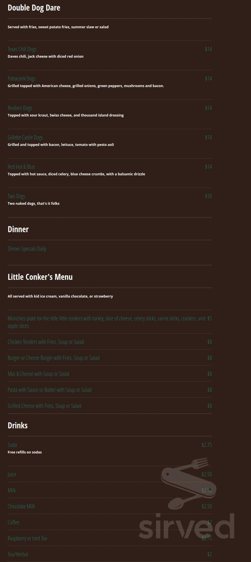 Pattaconk 1850 Bar & Grille menu in Chester, Connecticut