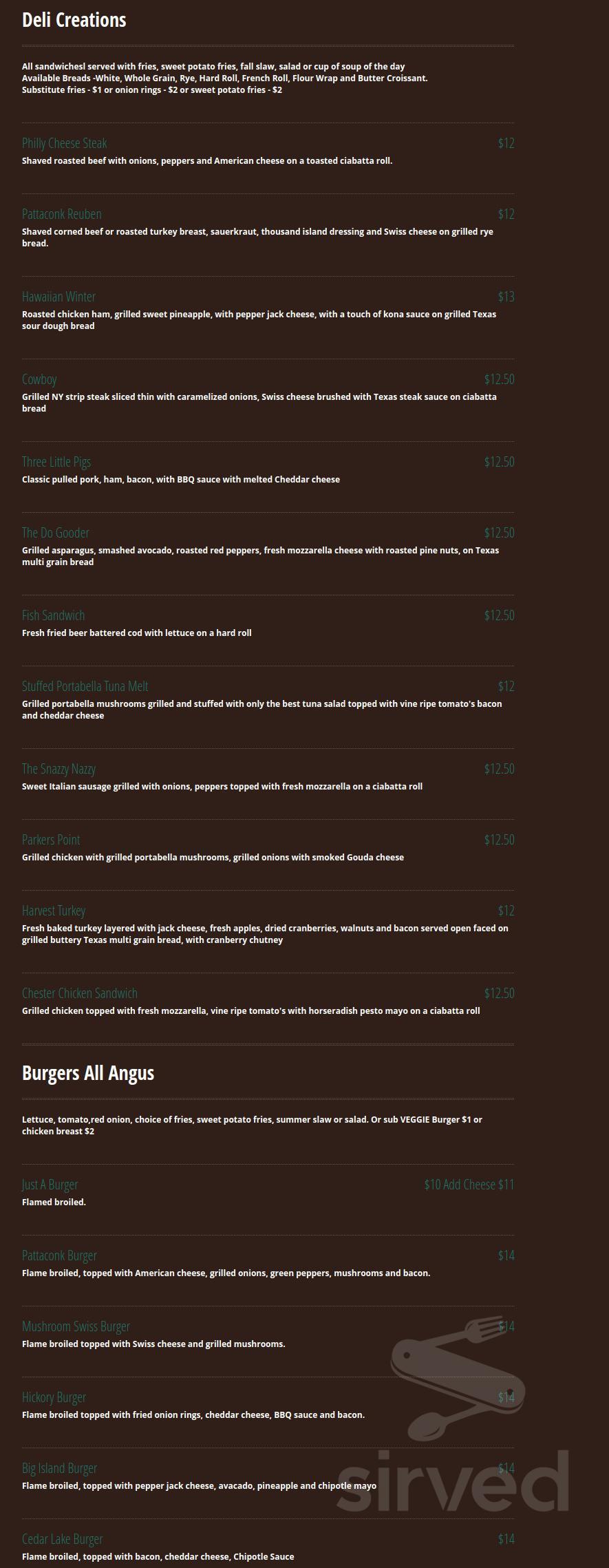 Pattaconk 1850 Bar & Grille menu in Chester, Connecticut