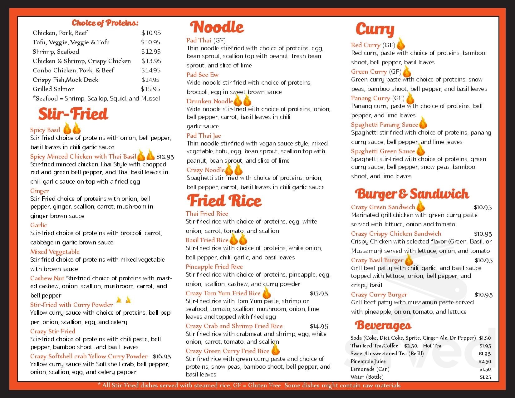 Menu - Richmond VA's Crazy Thai Restaurant | Sirved