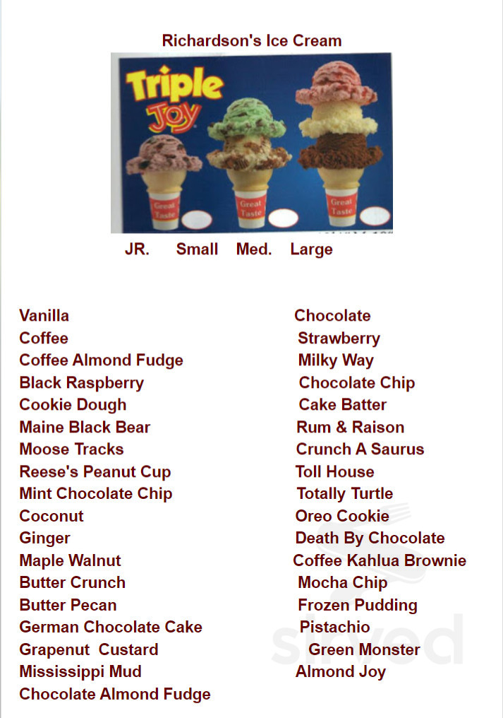 Terry's Old Fashion Ice Cream Shop menu in Marblehead, Massachusetts, USA