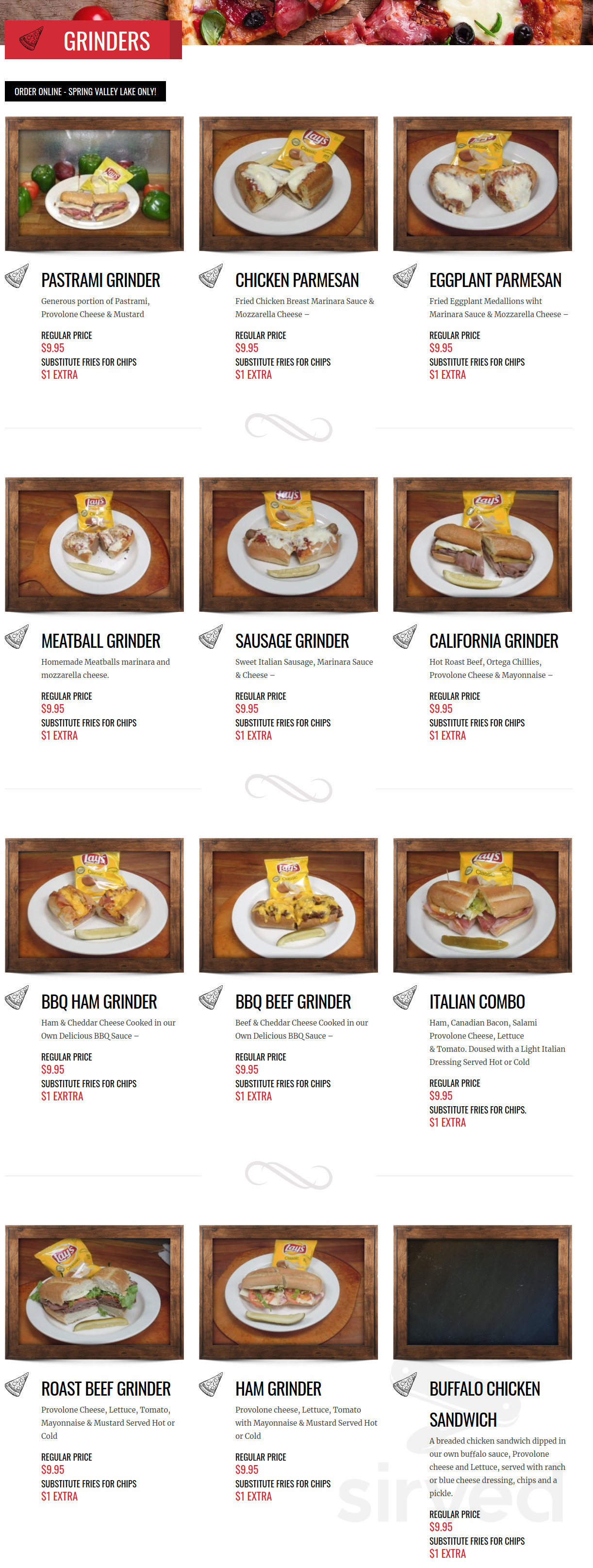 Iconic Pizza menu in Victorville, California, USA