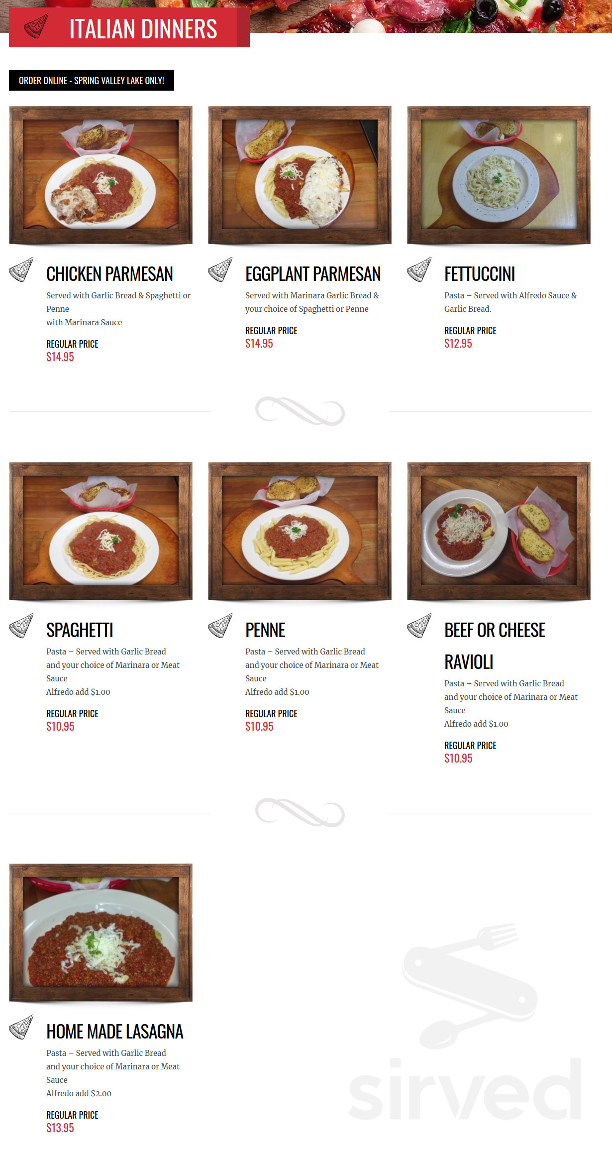 Iconic Pizza menu in Victorville, California, USA