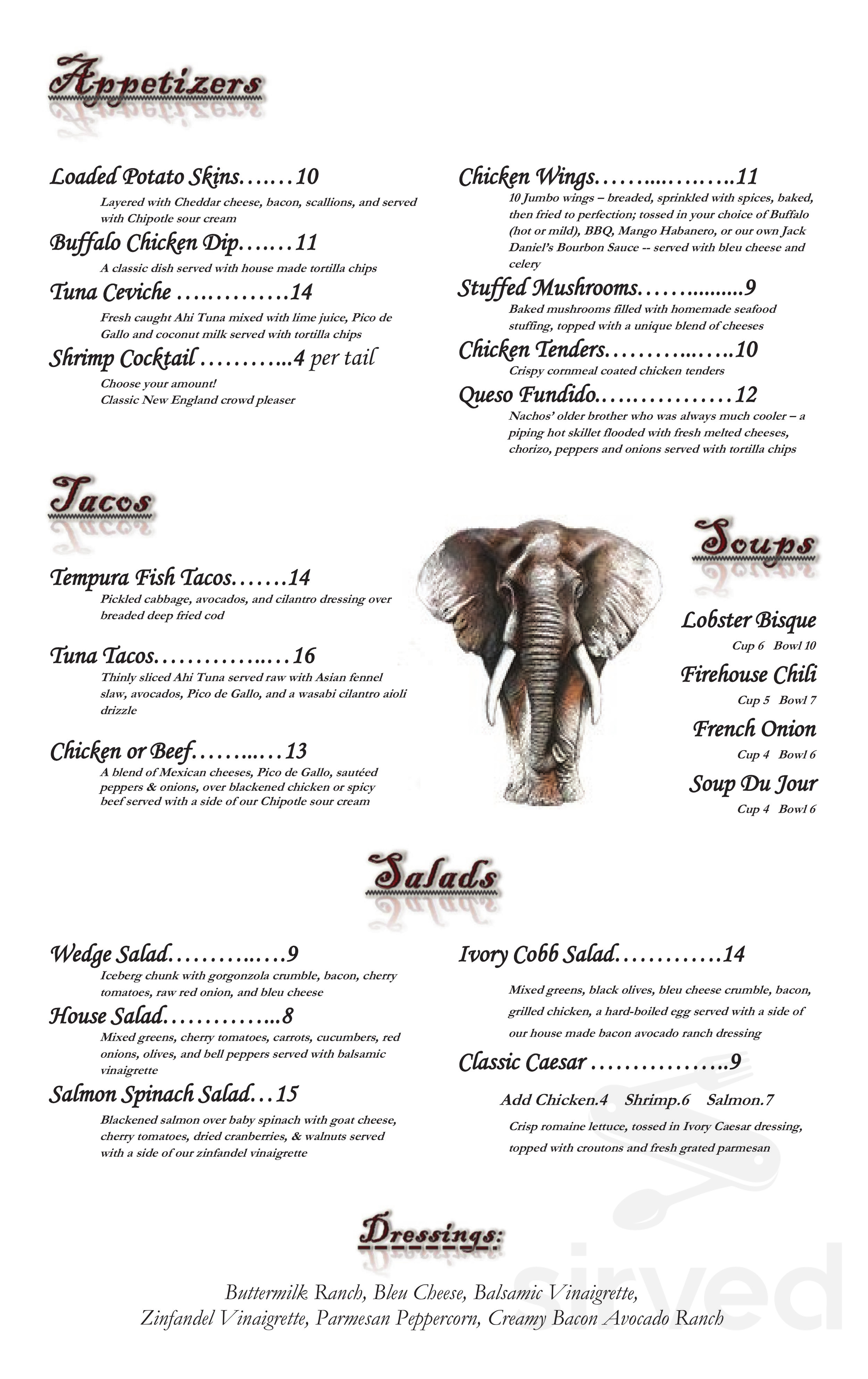 The Ivory Restaurant & Pub menu in Deep River, Connecticut
