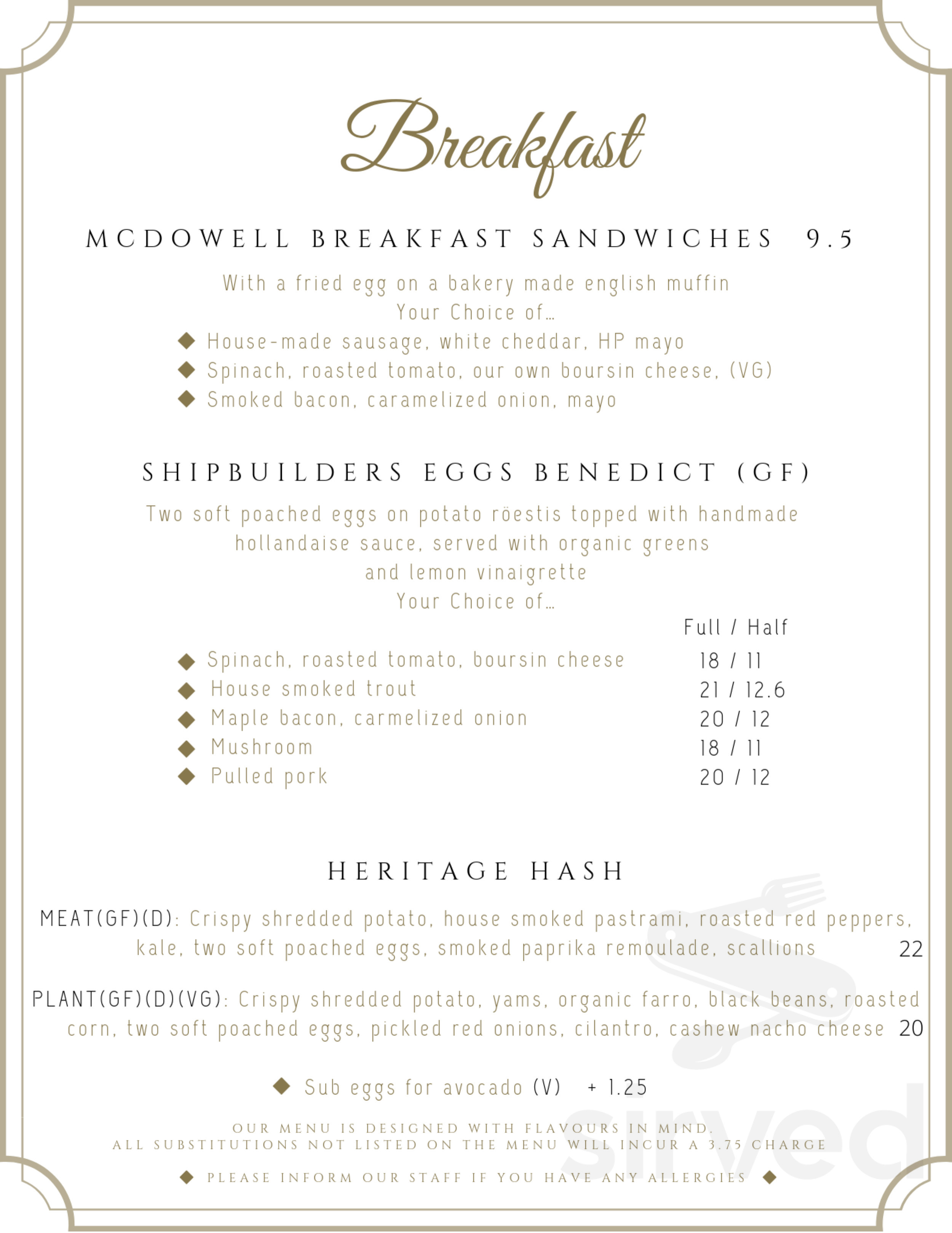 Menu North Vancouver BC's Lift Breakfast Bakery Ltd Sirved