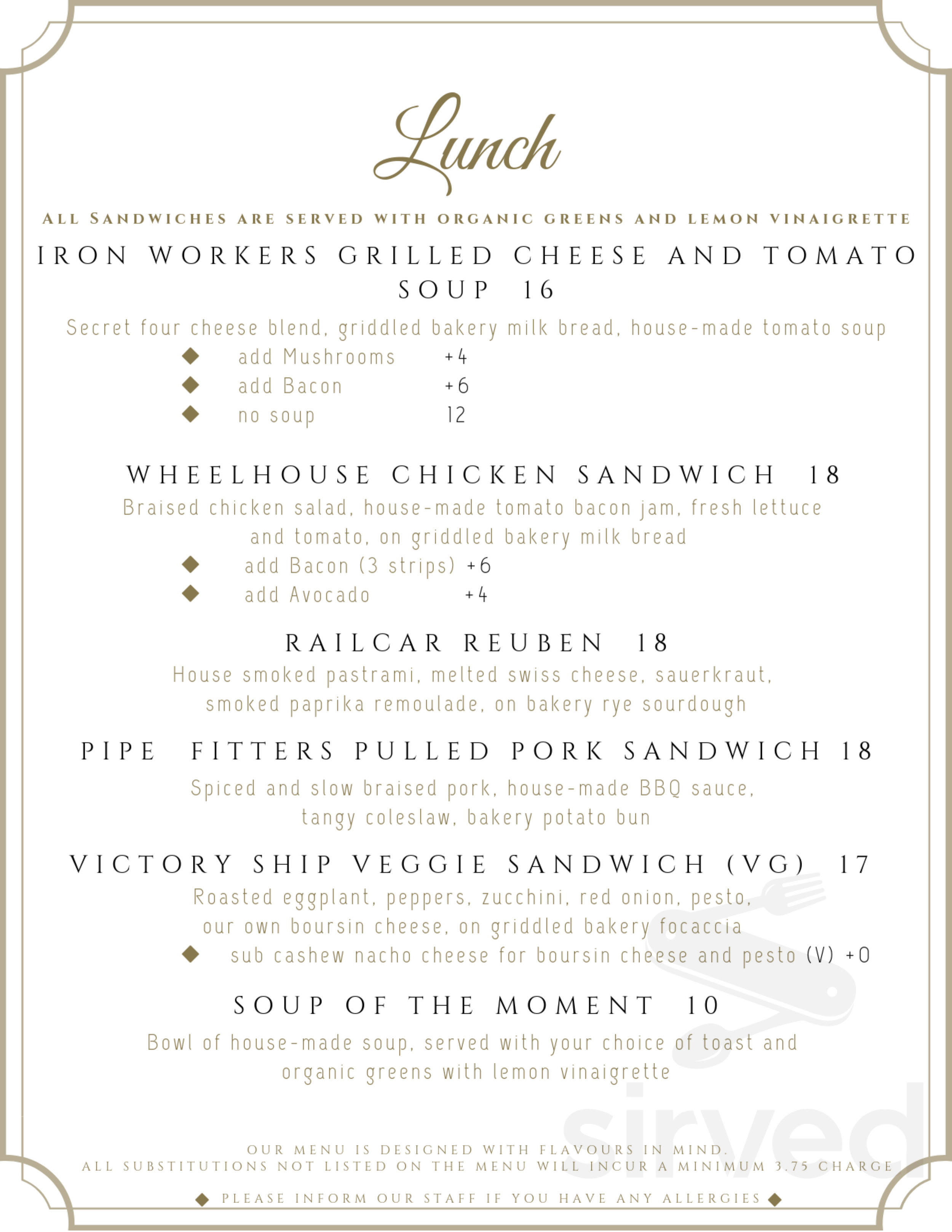 Menu North Vancouver BC's Lift Breakfast Bakery Ltd Sirved