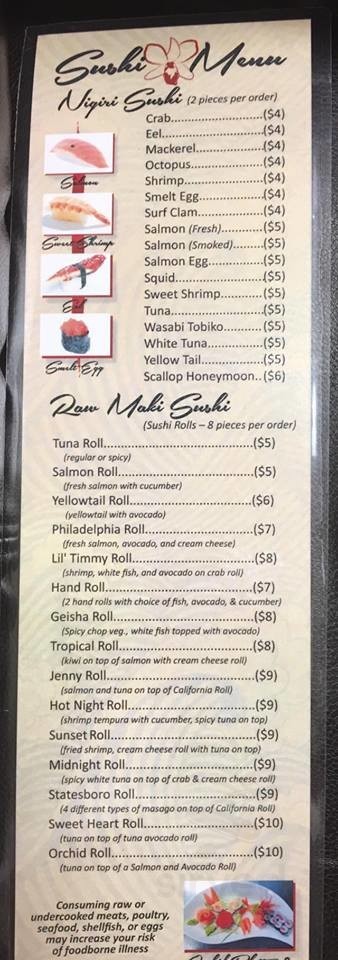 Orchid Asian Restaurant Menu In Statesboro Georgia Usa