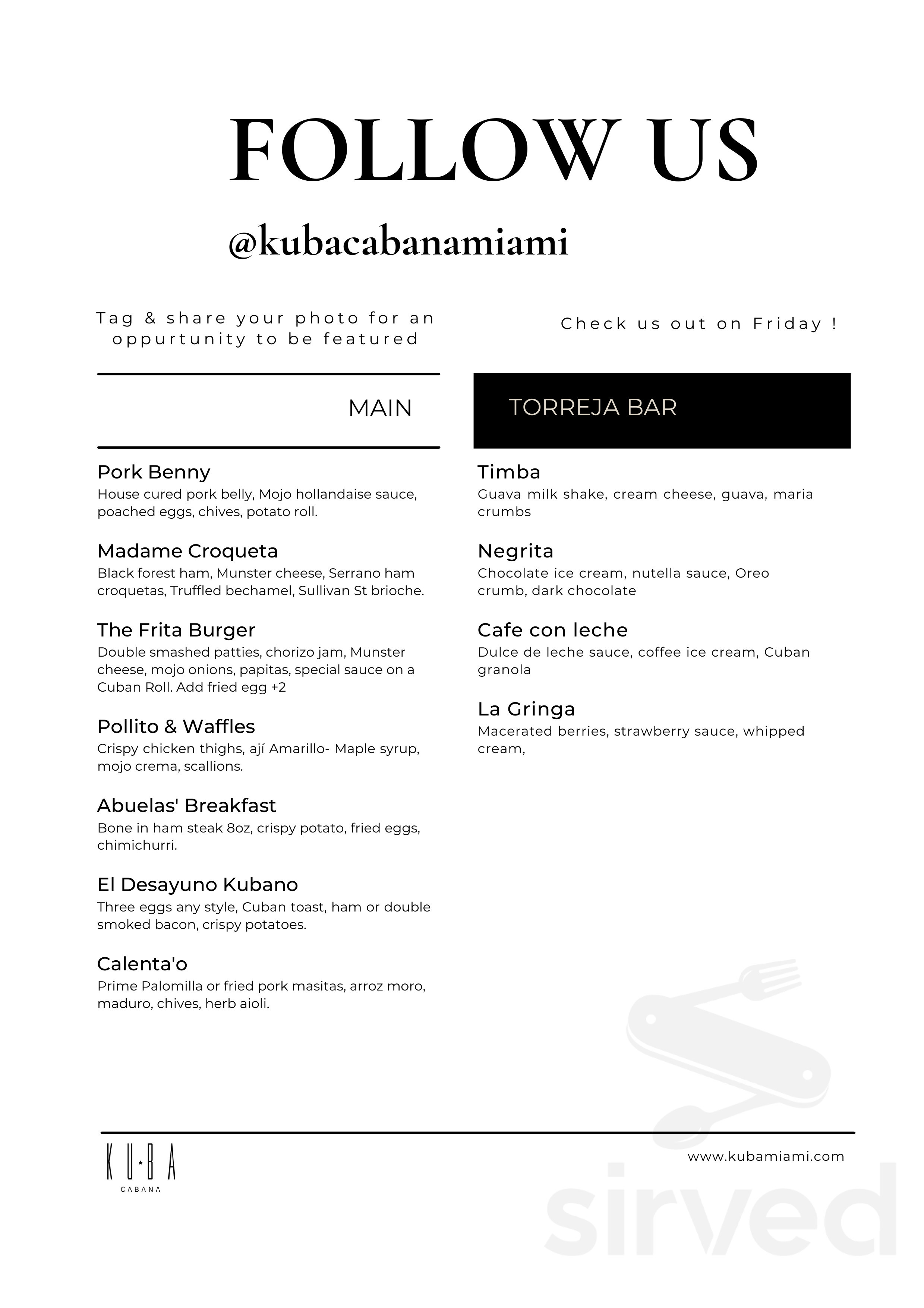 Menu - Miami FL's Kuba On The Bay | Sirved