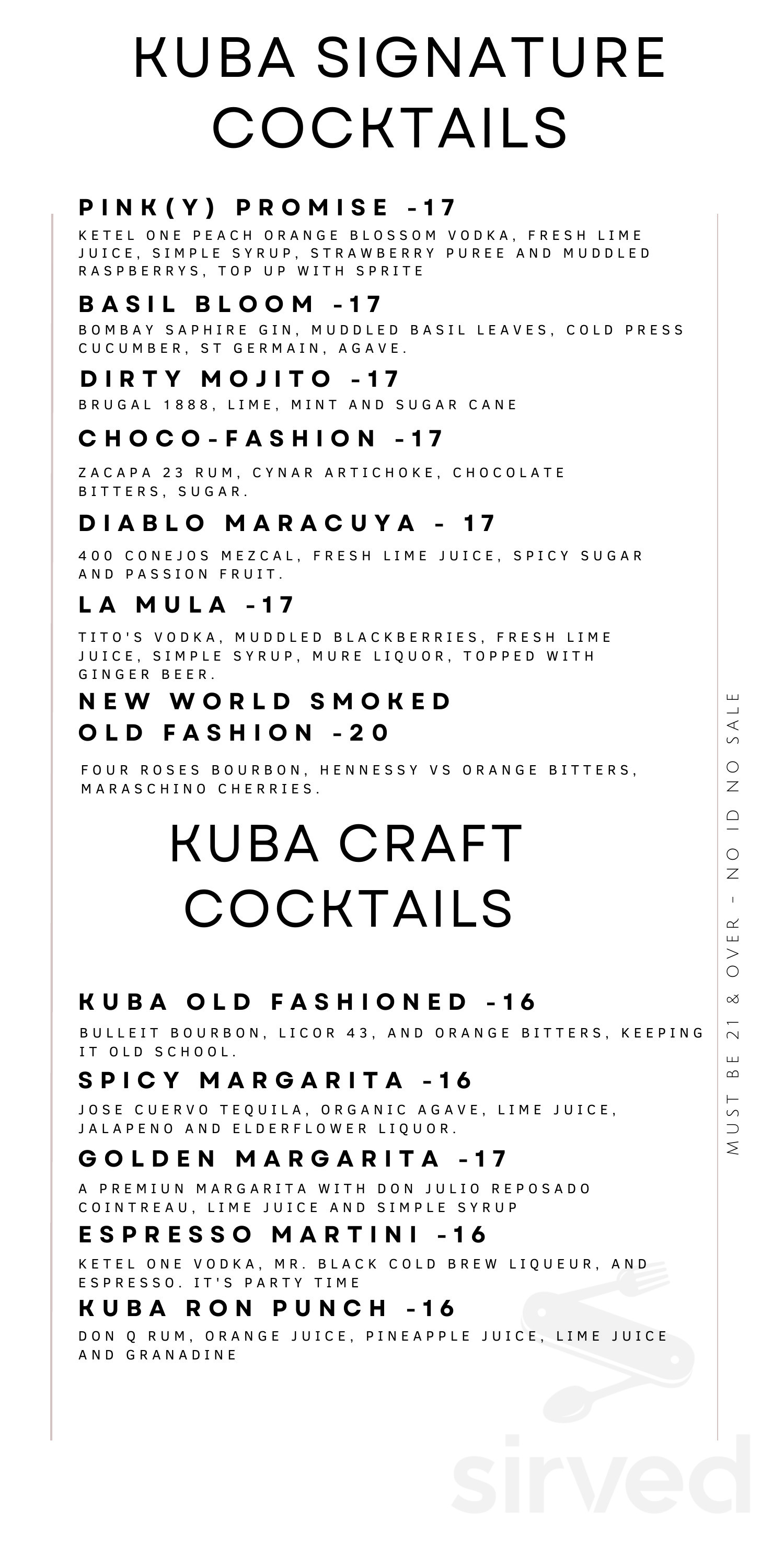 Menu - Miami FL's Kuba On The Bay | Sirved