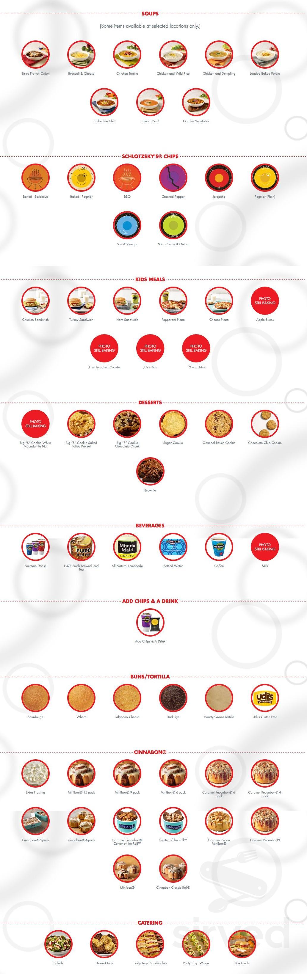 Schlotzsky's menu in Houston, Texas, USA