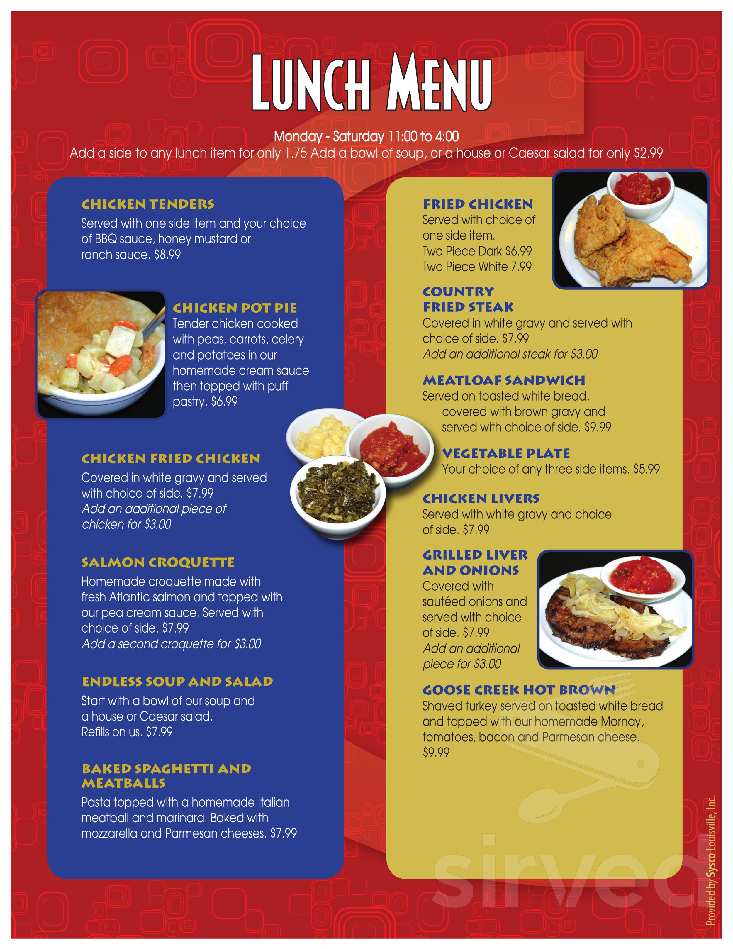 Goose Creek Diner menu in Louisville, Kentucky, USA