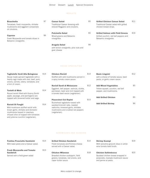 Pasta Da Pulcinella menu in Atlanta, USA