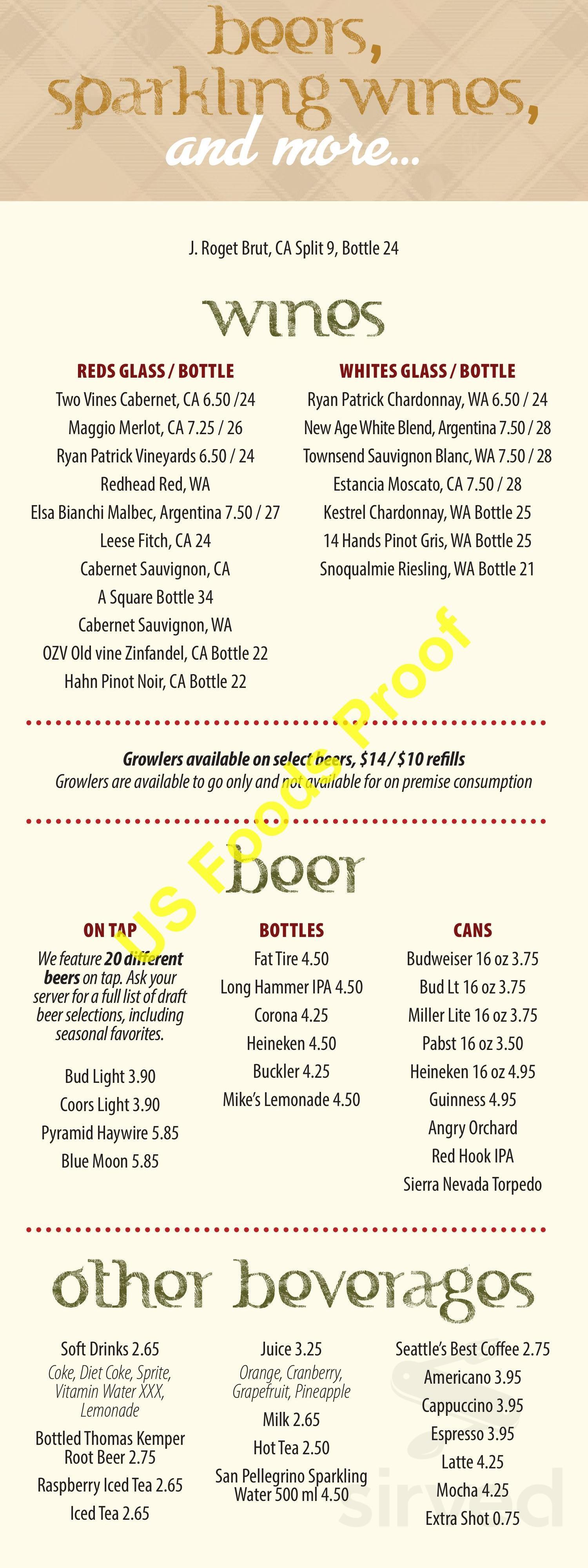 Billy Baroo's Restaurant menu in Tukwila, Washington, USA