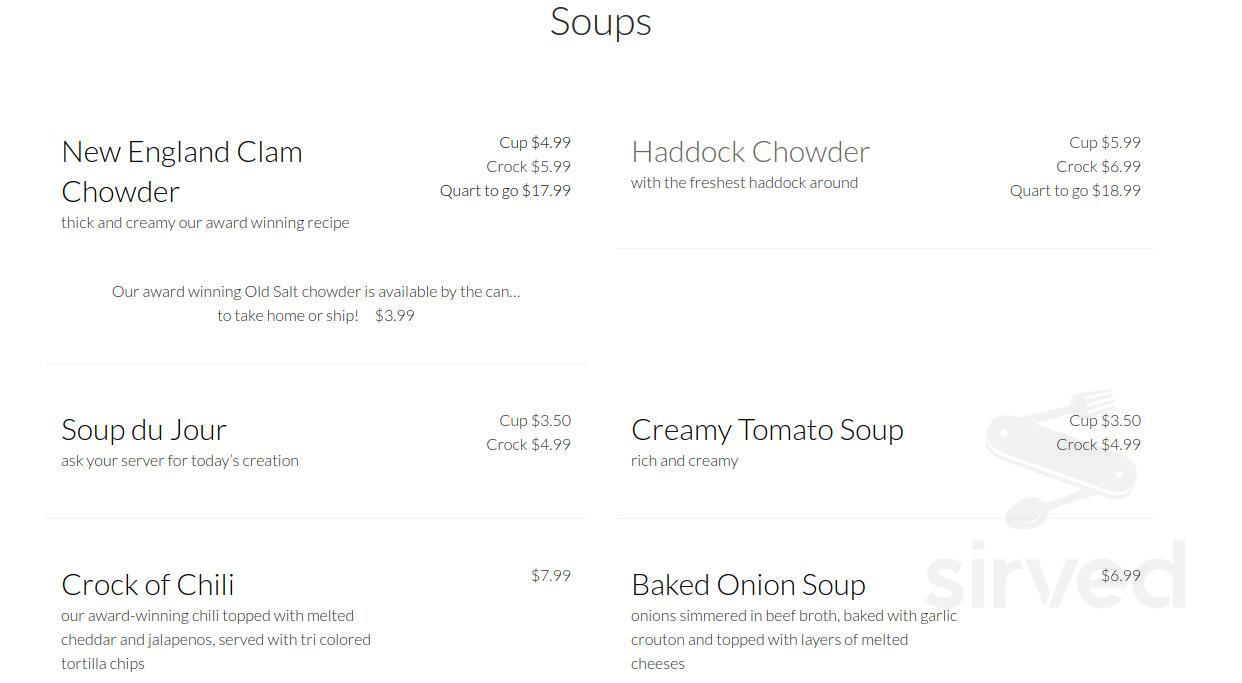 Old Salt Restaurant at Lamies Inn menu in Hampton, New Hampshire, USA