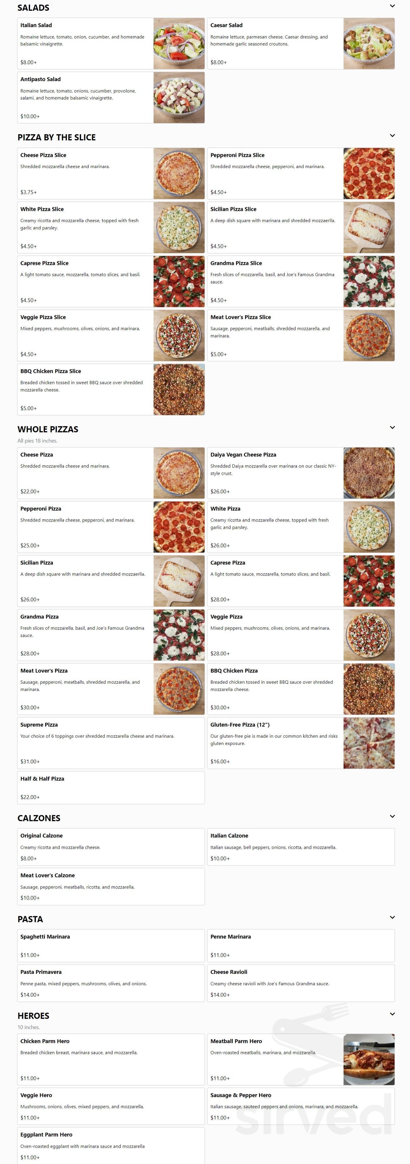 Menu Sherman Oaks CA's Joe's Pizza Sherman Oaks Sirved