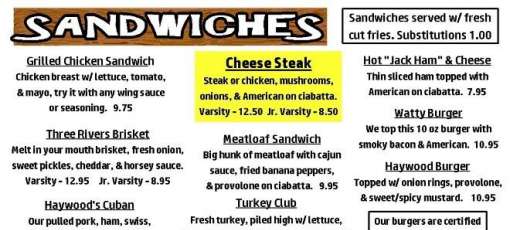 Haywood's On the Green Menu - Mill Hall, Pennsylvania | Sirved