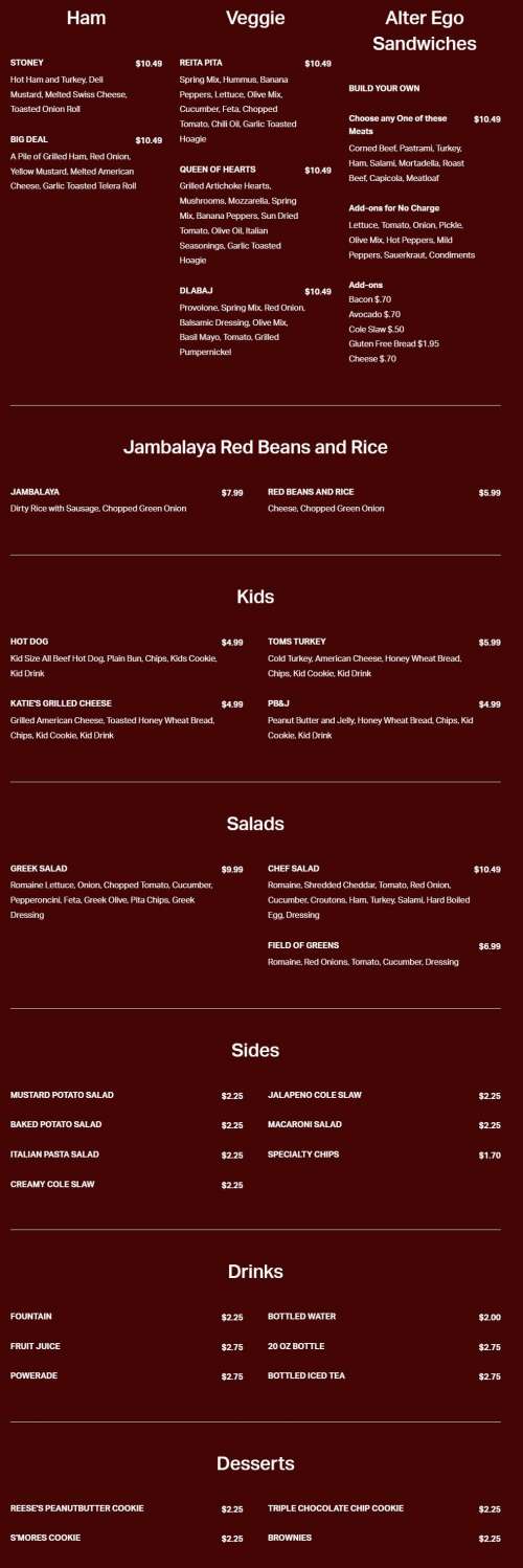 Limerick's Sandwich Junction menu in Ennis, Texas, USA