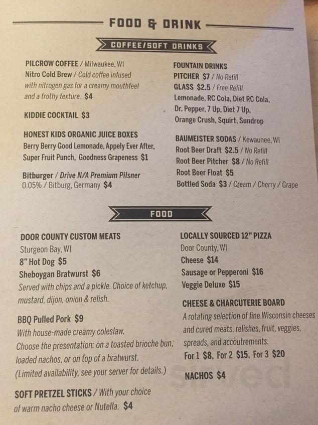 Cherry Lanes Arcade Bar menus in Sturgeon Bay, Wisconsin, United States