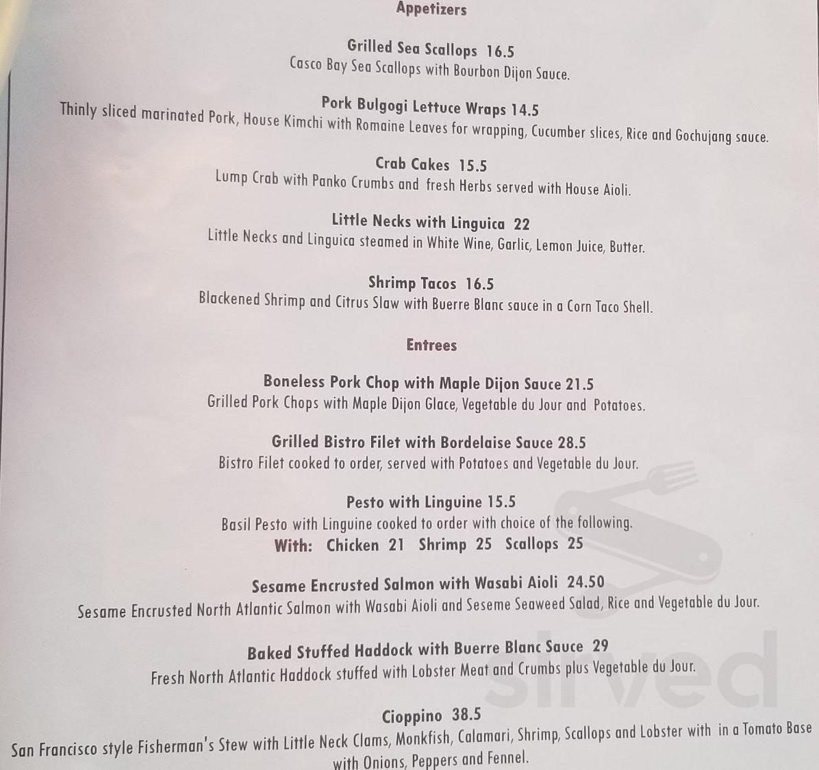 The Cockeyed Gull Restaurant menu in Peaks Island, Maine, USA