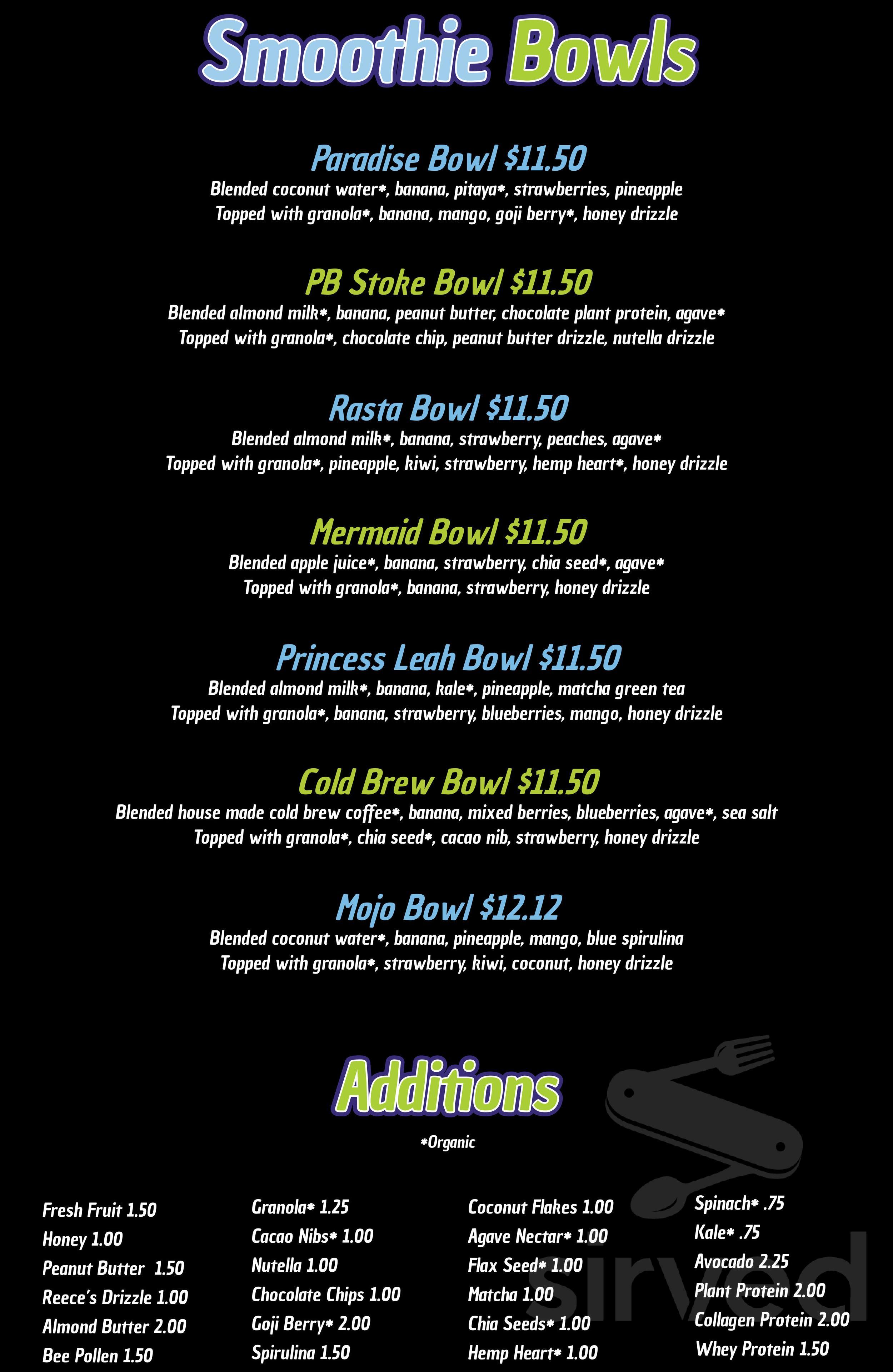 SurfBerry Cafe menu in Wrightsville Beach, North Carolina, USA