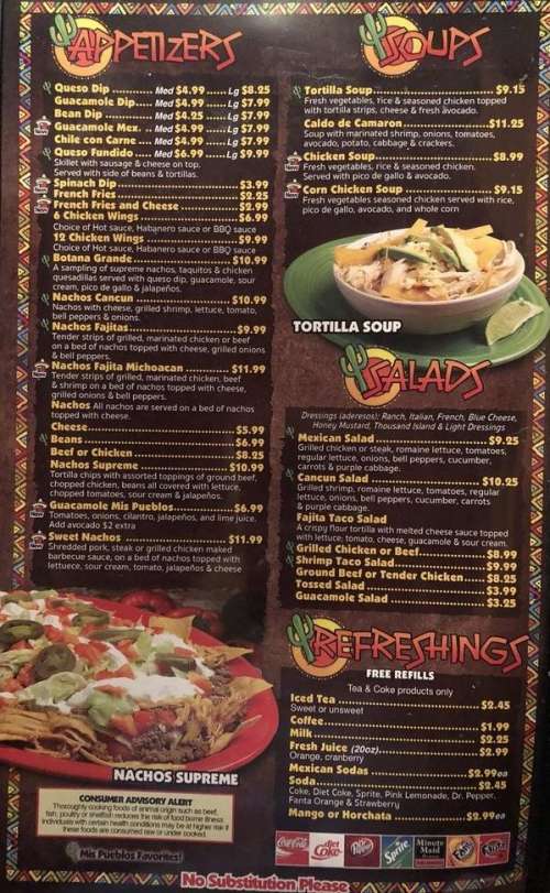 Mis Pueblos Méxican Restaurant menu in Olive Branch, Mississippi, USA