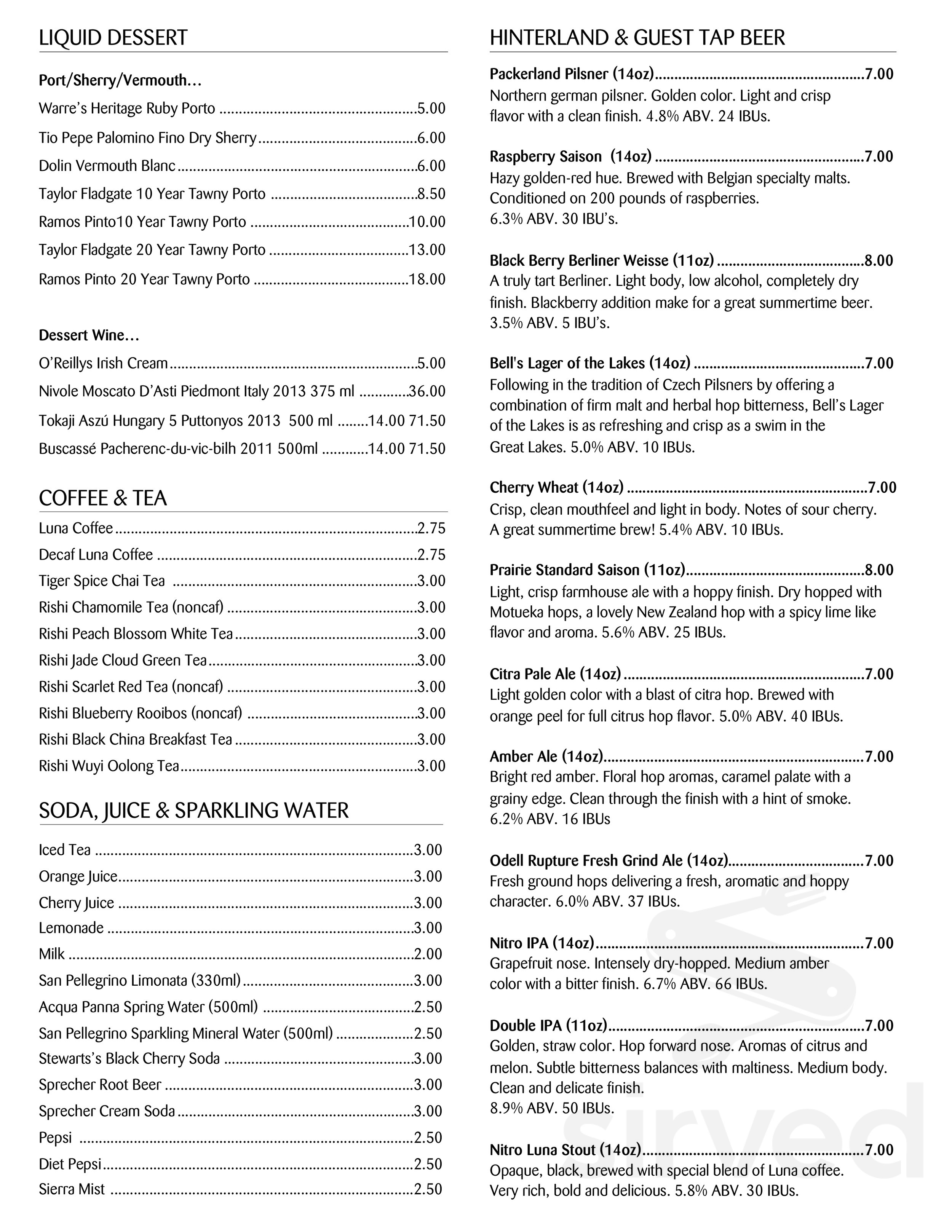 Whistling Swan Inn & Restaurant menu in Fish Creek, Wisconsin