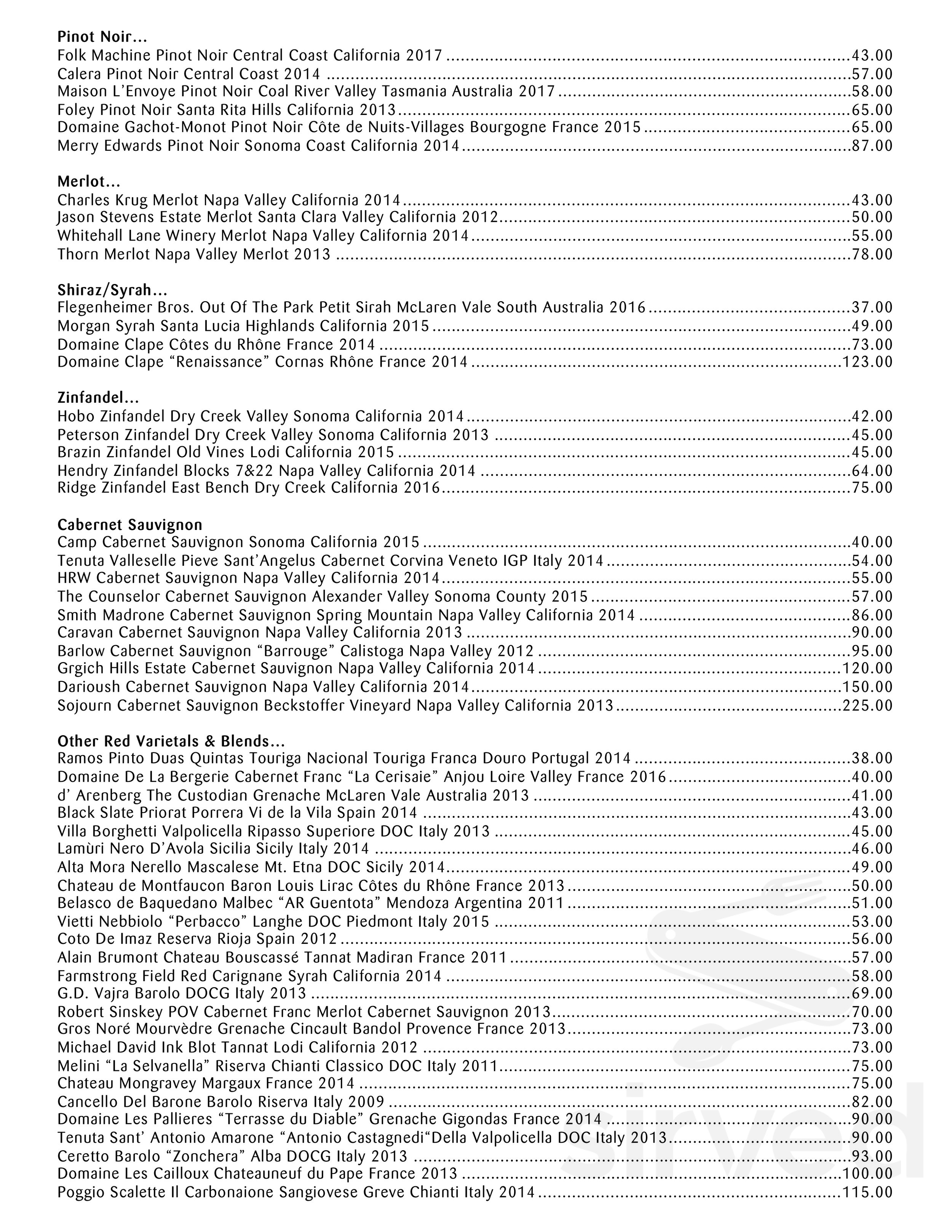 Whistling Swan Inn & Restaurant drink menu in Fish Creek, Wisconsin