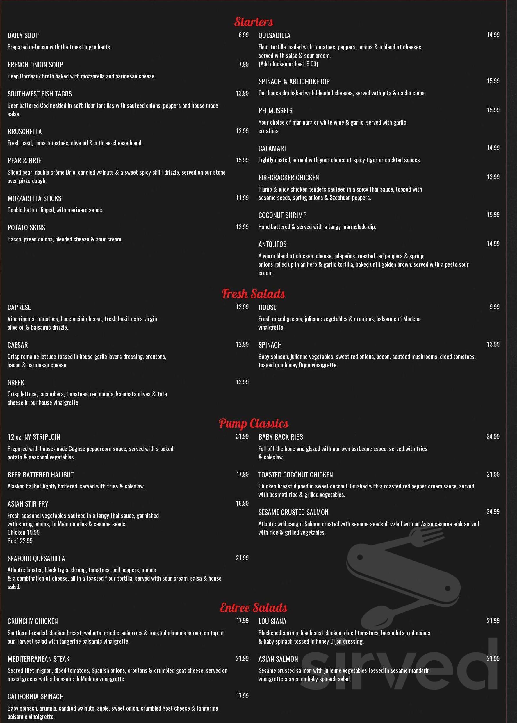 Clarkson Pump & Patio menu in Mississauga, Ontario, Canada