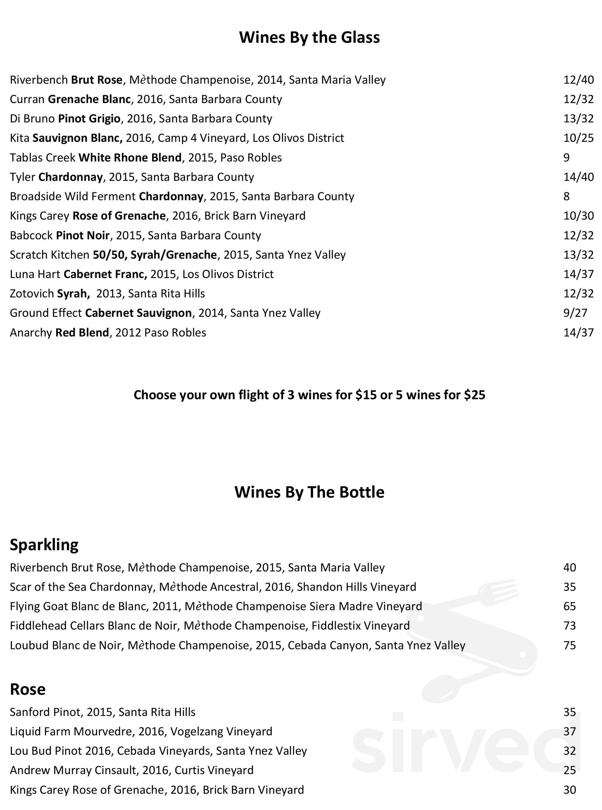 Scratch Kitchen menu in Lompoc, California, USA