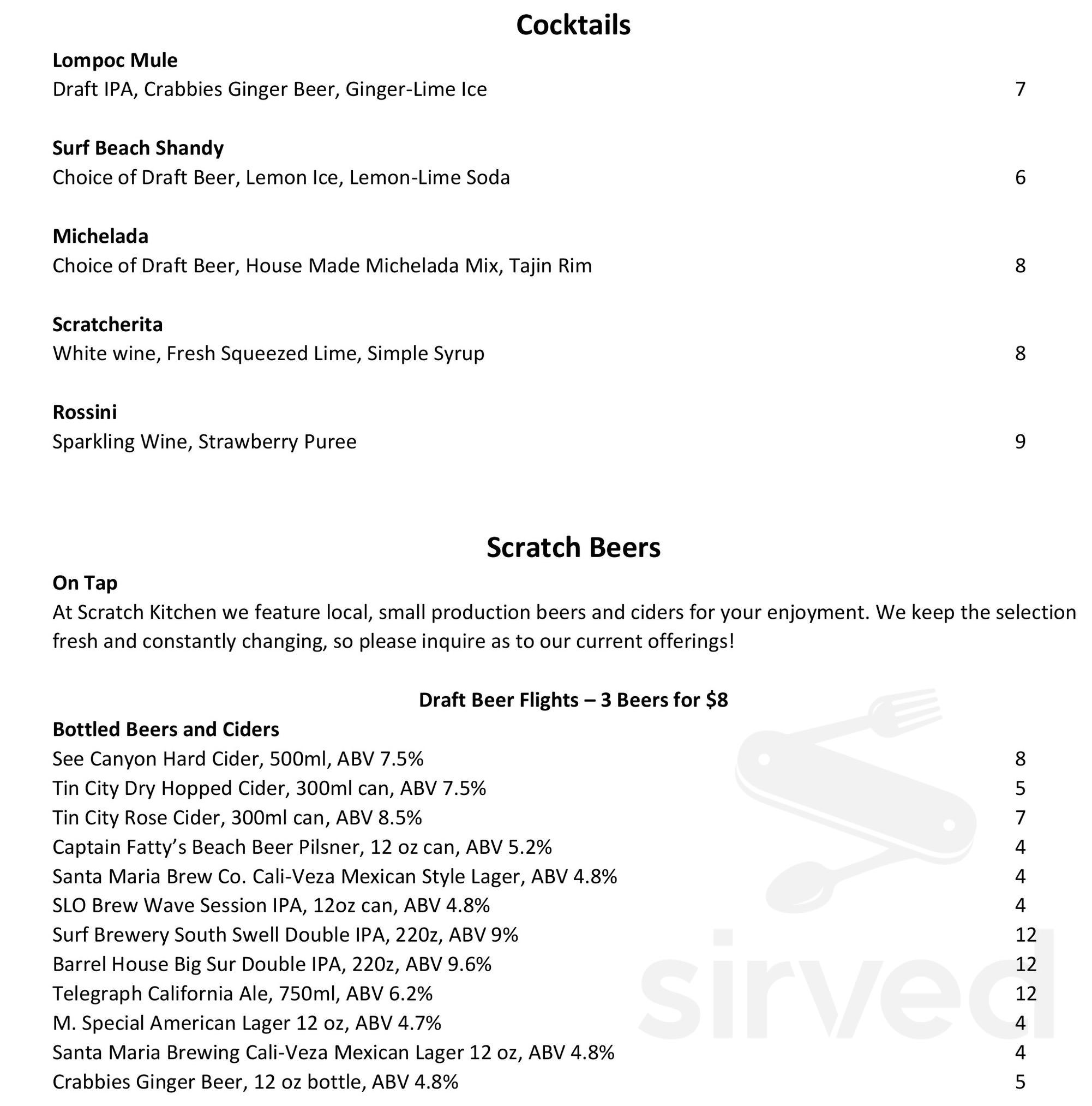 Scratch Kitchen menu in Lompoc, California, USA