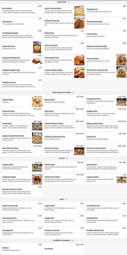 The Corner Pizza Bar menu in Orlando, Florida, USA