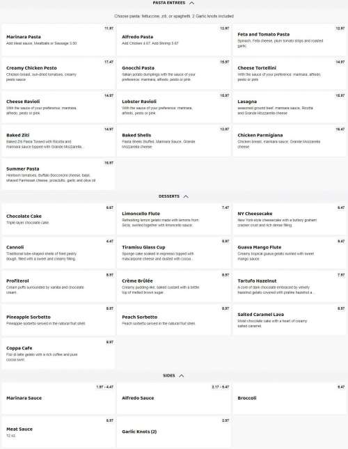 The Corner Pizza Bar menu in Orlando, Florida, USA