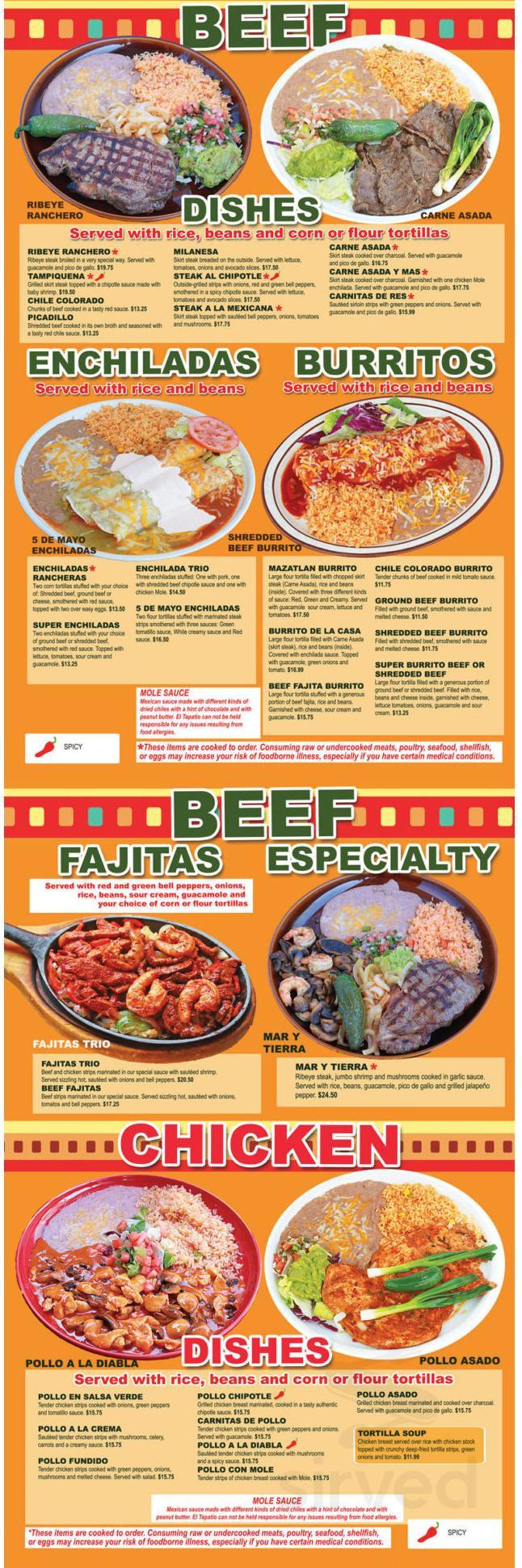 El Tapatio menu in Fruita, Colorado, USA