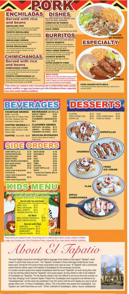 El Tapatio menu in Fruita, Colorado, USA
