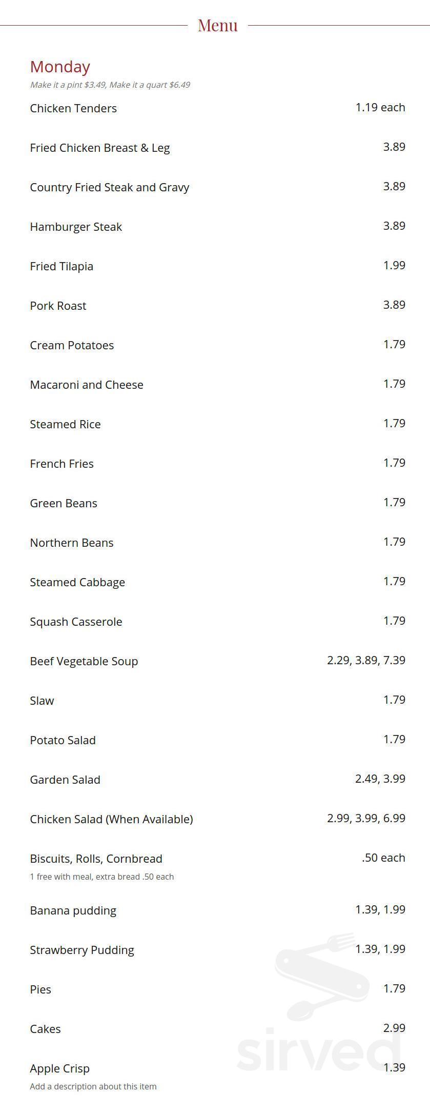 Loretta's Country Kitchen menus in Oakwood, United States