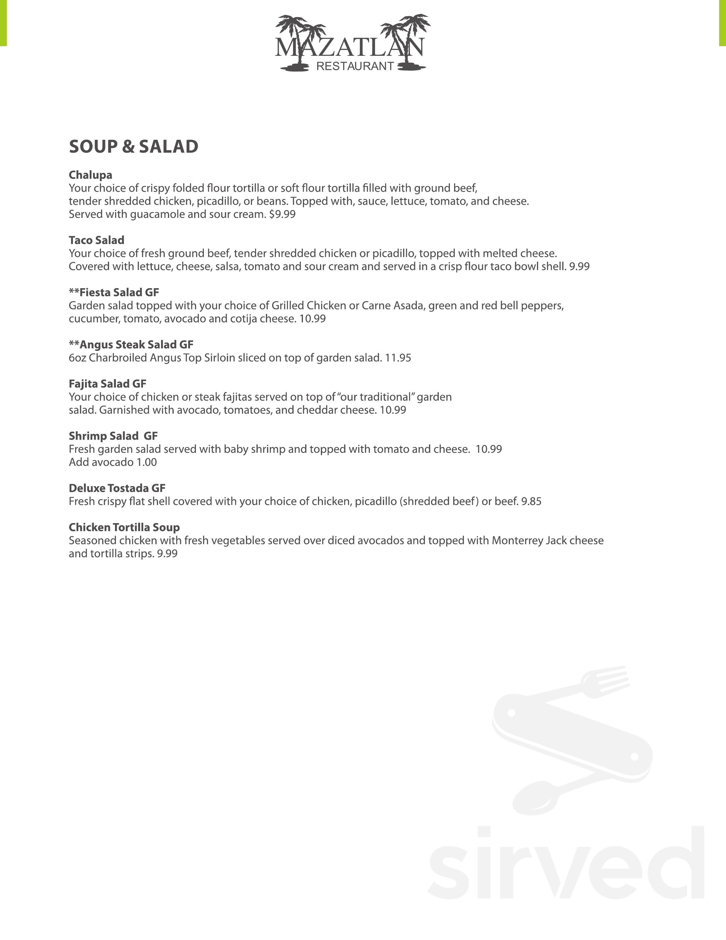 Mazatlan Restaurant South Hill Puyallup menus in Puyallup, Washington, United States