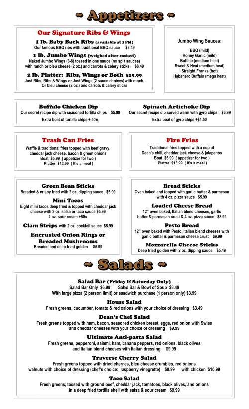 Three Cedars Restaurant menu in Millersburg, Michigan, USA