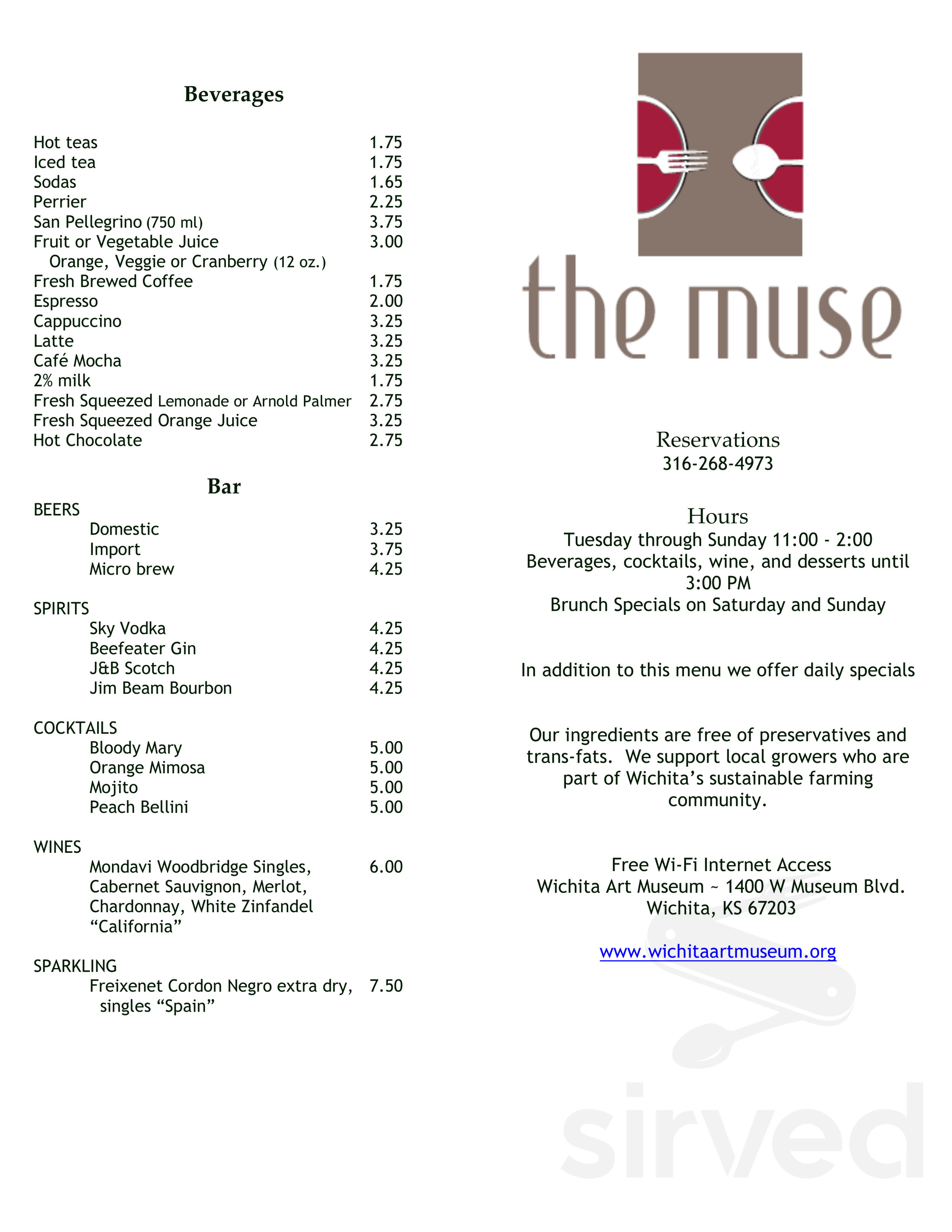 The Muse menu in Wichita, Kansas, USA