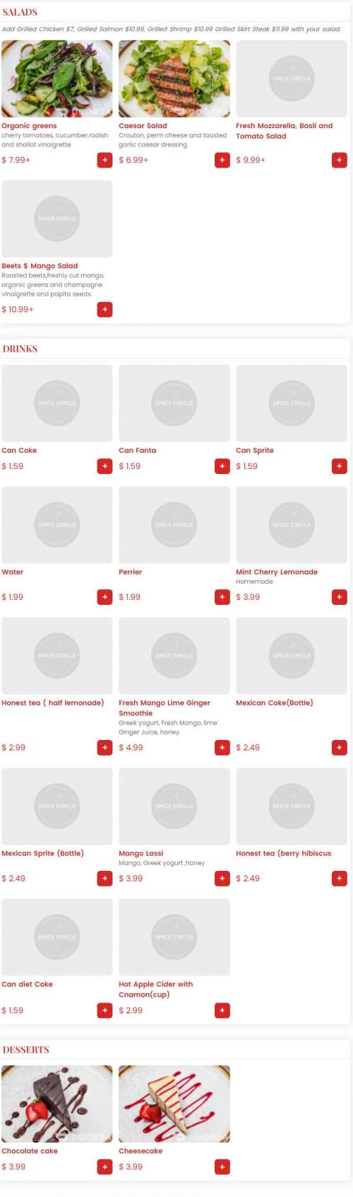 Spice Circle menu in Falls Church, Virginia, USA